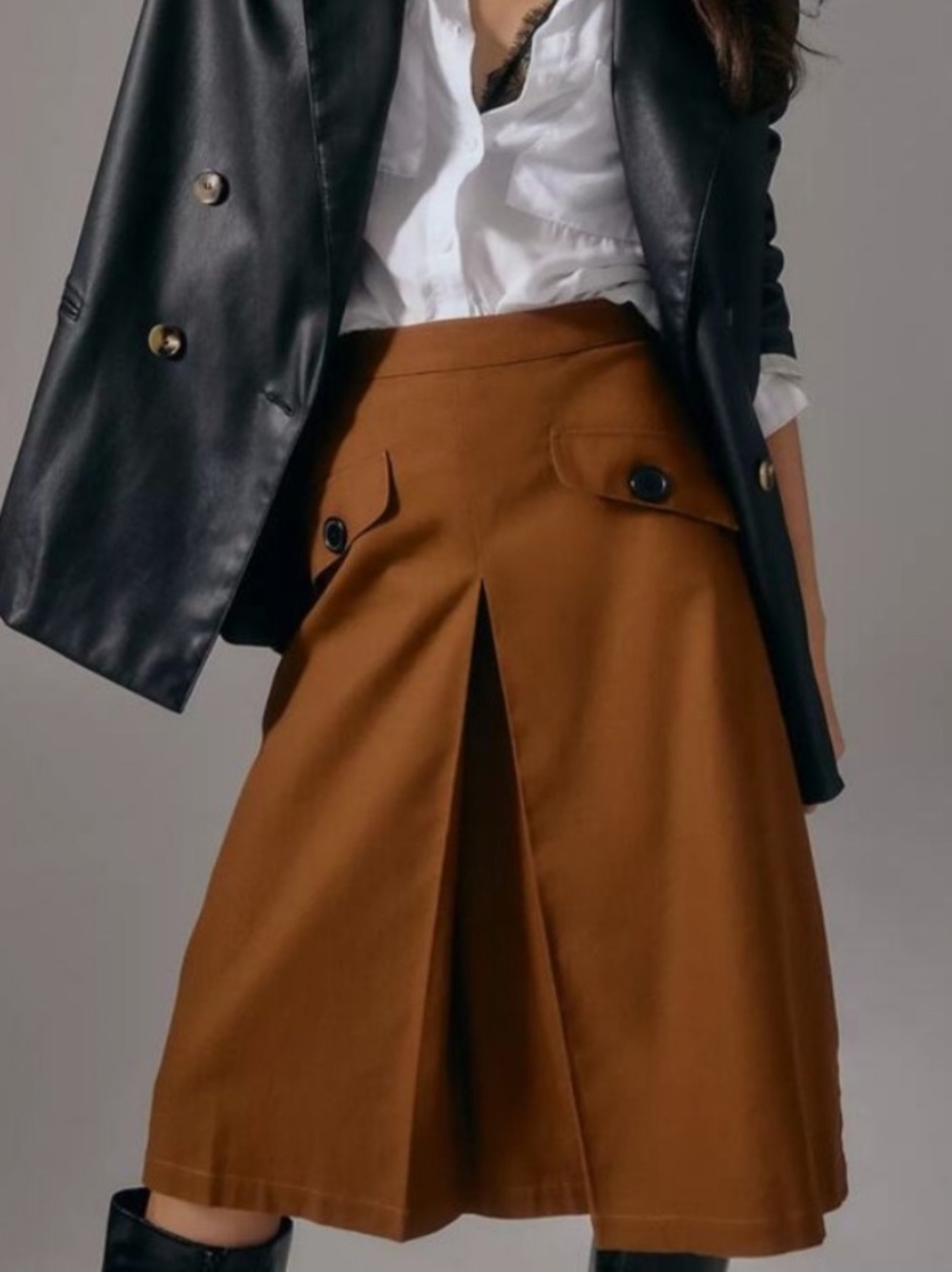 Anthro Atsu A-Line Trouser Skirt Mustard Brown Size M EUC